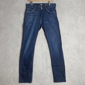 7 For All Man Kind Slimmy Mens Jeans Blue 31x43 Straight Stretch Dark Wash